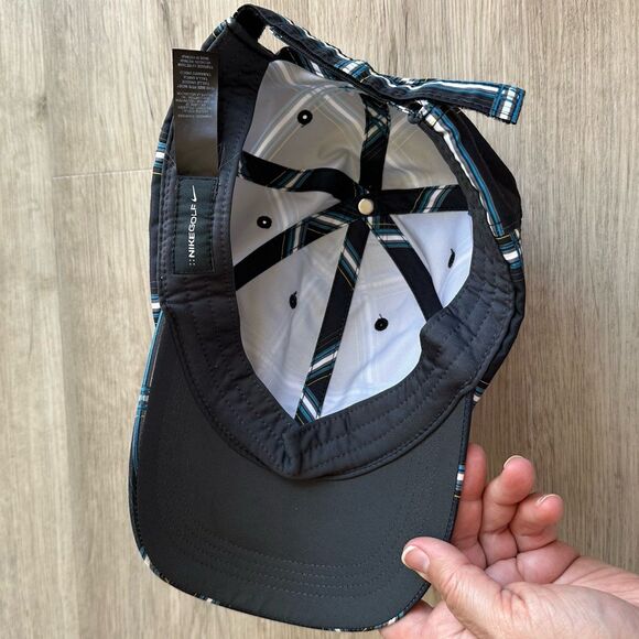 Nike Golf Hat Ball Cap Black & Blue Windowpane Plaid - Picture 4 of 9